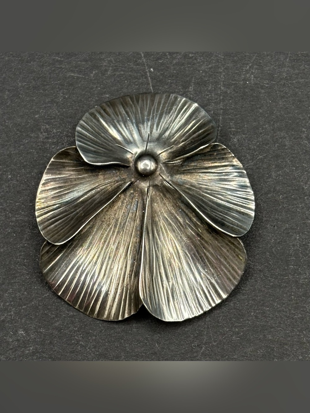 Vintage UNE Uneeda Sterling Silver Pansy Brooch Pin 1940s Retro Floral Flower